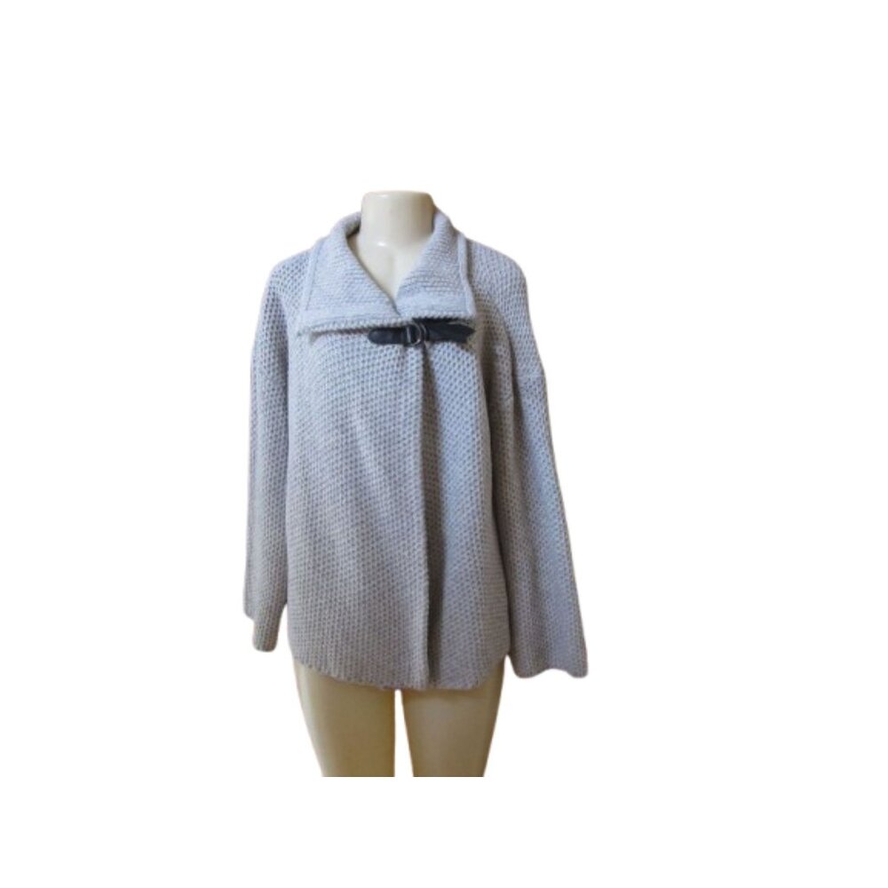 Eileen Fisher Yak & Merino Wool Gray Open Cardigan w buckle detail  SX M